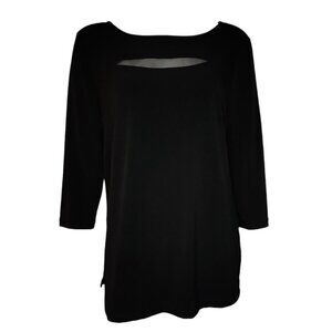 Susan‎ Graver Top Womens Size M Medium Solid All Black Pullover Metallic Detail